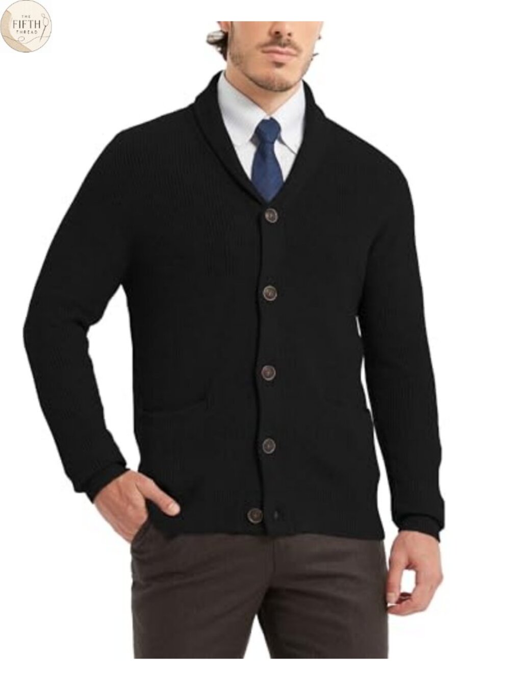Mens Wool Blend Shawl Collar Cardigan Sweater Button Down Knitwear Pockets